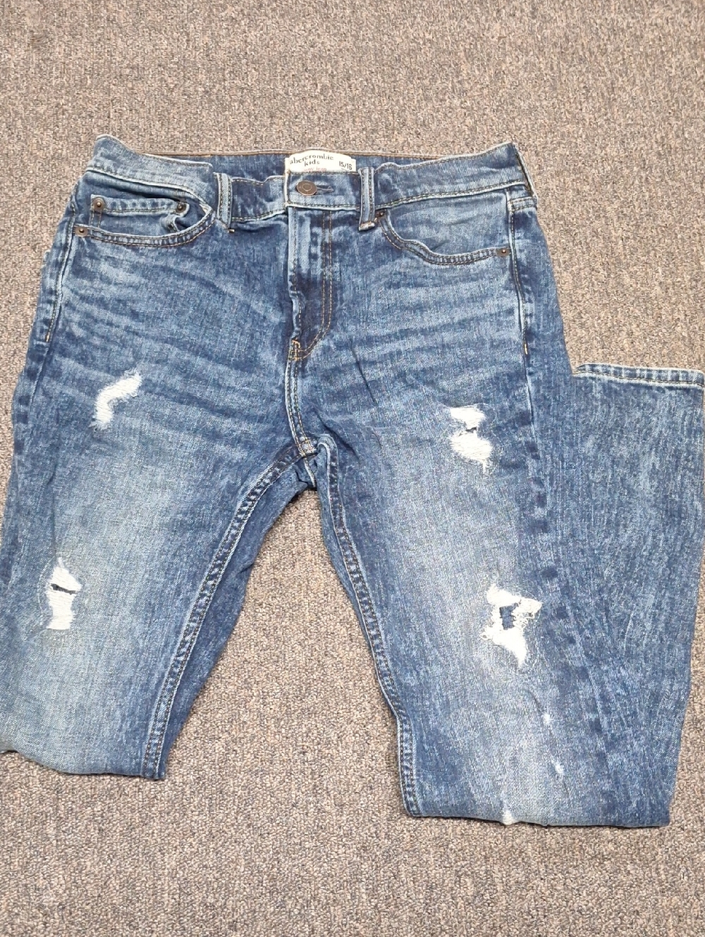 abercrombie kids Distressed Blue Slim Straight Jeans